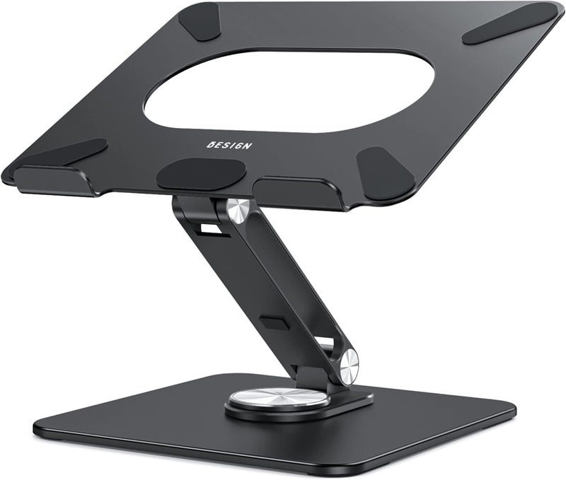 BESIGN LSX7 Laptop Stand with 360 Rotating Base, Ergonomic Adjustable Notebook Riser Holder Compatible with Air, Pro, Dell, HP, Lenovo More 10-15.6" Laptops (Black) - Image 1